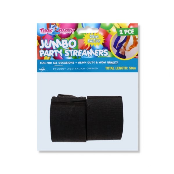 2 Piece Black Party Streamers Jumbo 50 Meter Total