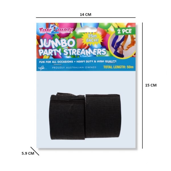 2 Piece Black Party Streamers Jumbo 50 Meter Total