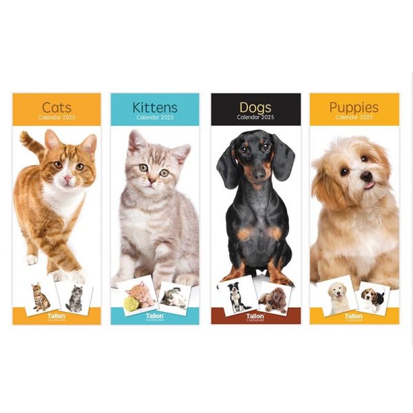 TALLON CALENDAR SUPER SLIM CATS DOGS 2025 PACK OF 24