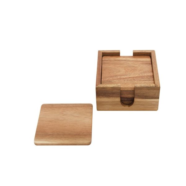 APOLLO ACACIA COASTER SQUARE WITH HOLDER 6PC SET