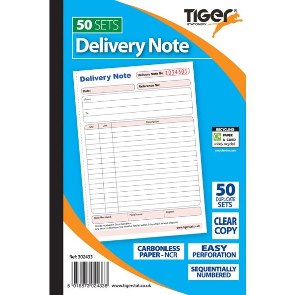 TIGER DELIVERY NOTE BOOK PACK OF 5