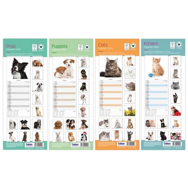 TALLON CALENDAR SUPER SLIM CATS DOGS 2025 PACK OF 24