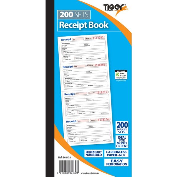 TIGER CARBONLESS RECEIPT BOOK PACK OF 5