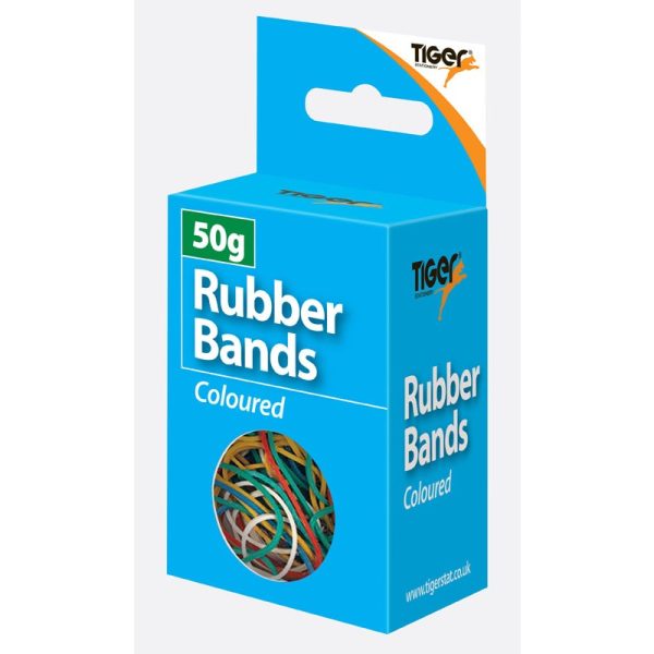 TIGER RUBBER BANDS COLOURED 50G