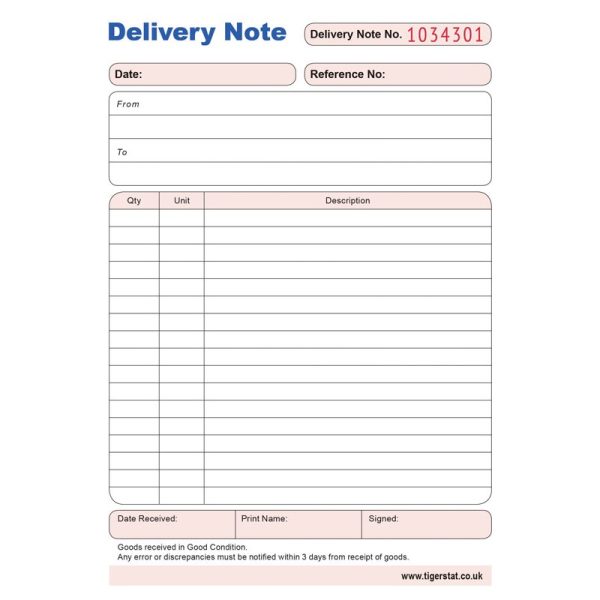 TIGER DELIVERY NOTE BOOK PACK OF 5