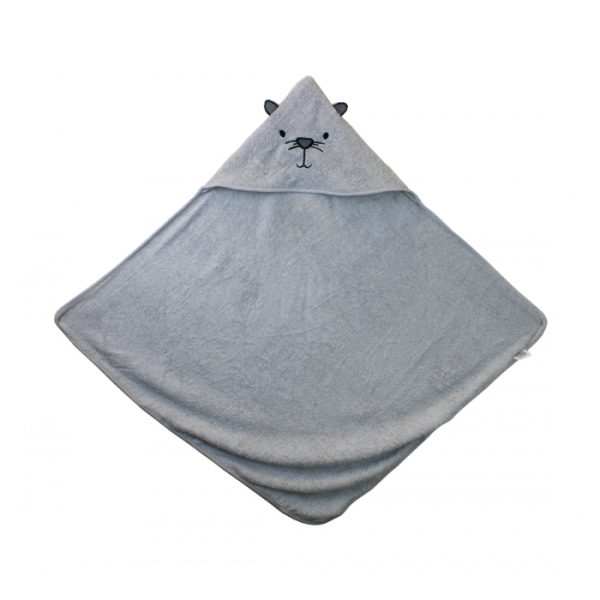 Embroidered Grey Cotton Hooded Baby Snuggle Towel