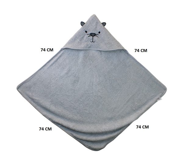 Embroidered Grey Cotton Hooded Baby Snuggle Towel