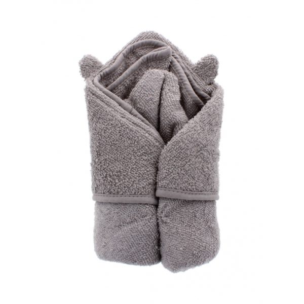 Embroidered Grey Cotton Hooded Baby Snuggle Towel