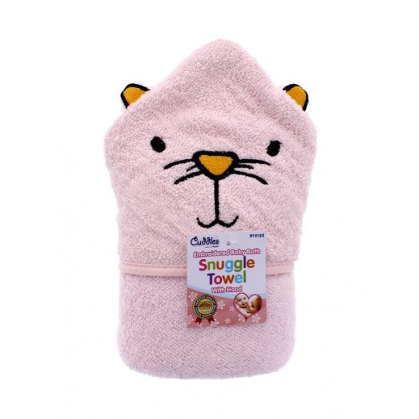 Embroidered Pink Cotton Hooded Baby Snuggle Towel