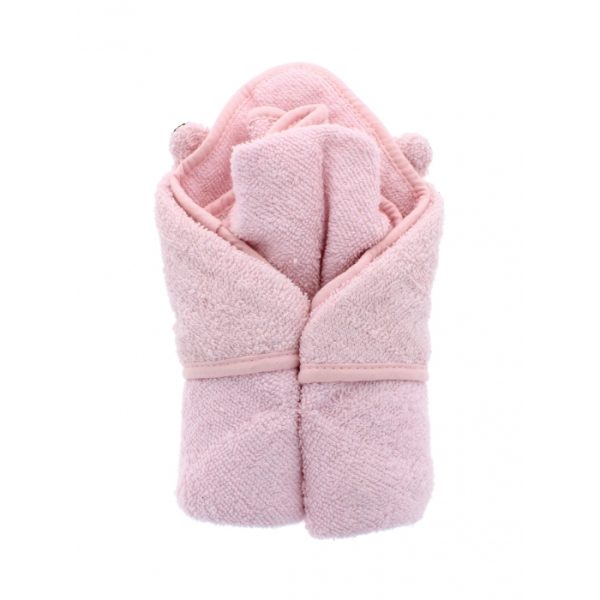 Embroidered Pink Cotton Hooded Baby Snuggle Towel