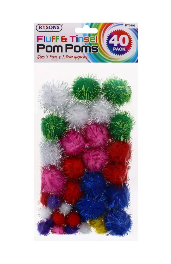 Fluff & Tinsel Pom Poms pack of 40