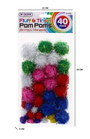 Fluff & Tinsel Pom Poms, 40Pk