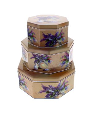 Lilac Floral Design Cake Tin Storage Box 3 pcs