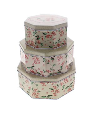 Pink Floral Design Cake Tin Storage Box 3 Pcs