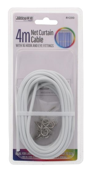 Curtain Wire 4M With 16 Hooks & Eye Fitting