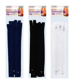 Replacement Zips 20cm Pack of 6