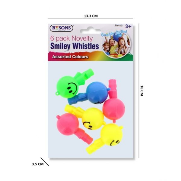 Pack Of 6 Novelty Smiley Whistles