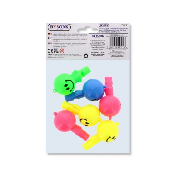 Pack Of 6 Novelty Smiley Whistles