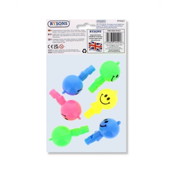 Pack Of 6 Novelty Smiley Whistles