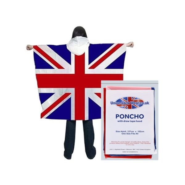 Union Jack Rain Poncho with Draw Tape Hood