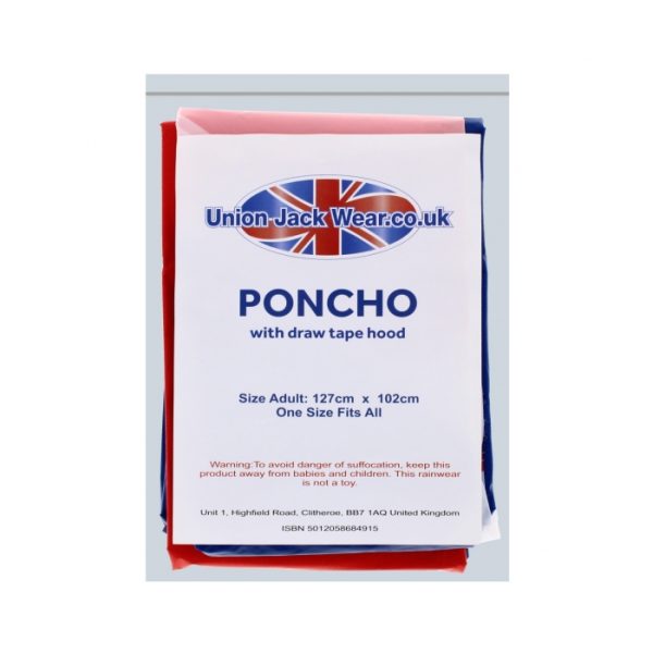 Union Jack Rain Poncho with Draw Tape Hood