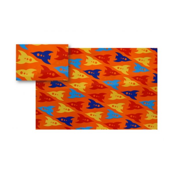 Gift Wrap Paper Orange Rockets Design