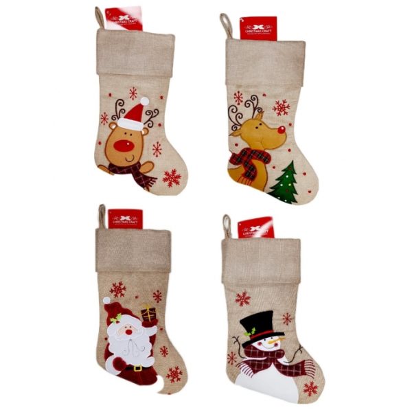 Christmas Craft Stocking Jute 4 Designs