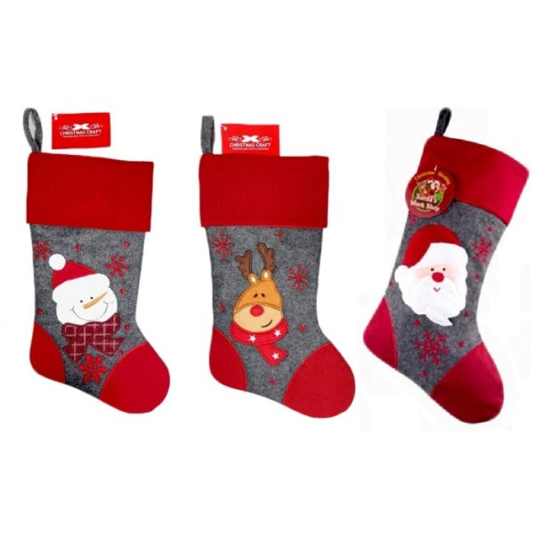 Christmas Craft Stocking Grey Red 3 Designs