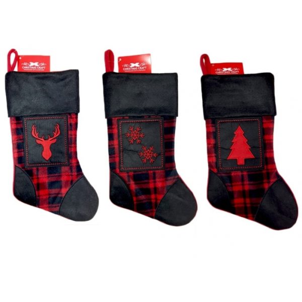 Christmas Craft Stocking Snowflake Black Red 3 Designs