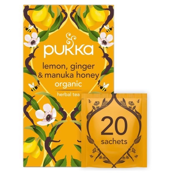 Pukka Lemon Ginger & Manuka Honey Organic Fair Herbal Tea Bags 20 Sachets