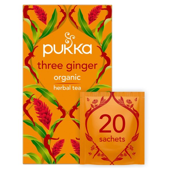 Pukka Three Ginger, Organic Herbal Tea with Galangal & Turmeric, 20 Sachets