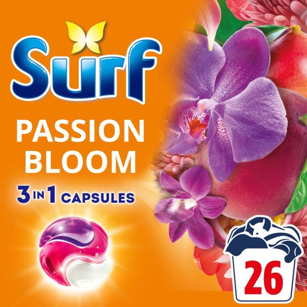 Surf 3 in 1 Laundry Washing Detergent Capsules Passion Bloom 26 Washes