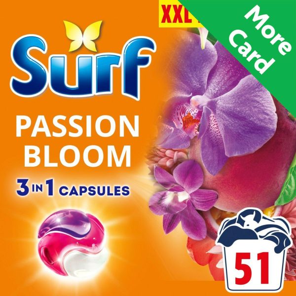 Surf 3 in 1 Laundry Washing Detergent Capsules Passion Bloom 51 Washes