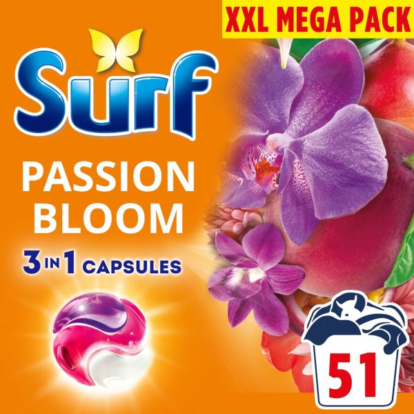 Surf 3 in 1 Laundry Washing Detergent Capsules Passion Bloom 51 Washes