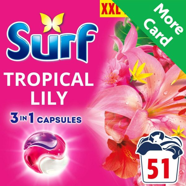 Surf 3 in 1 Laundry Washing Detergent Capsules Tropical Lily 51 Washes