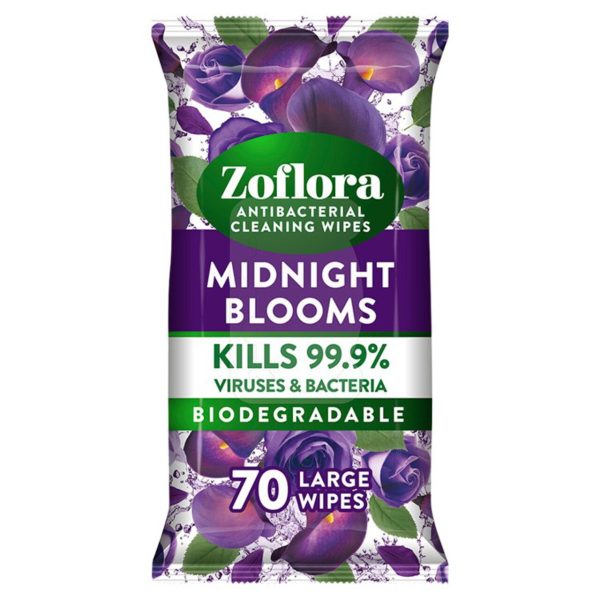 Zoflora Antibacterial Large Cleaning Wipes Midnight Blooms Pack Of 70