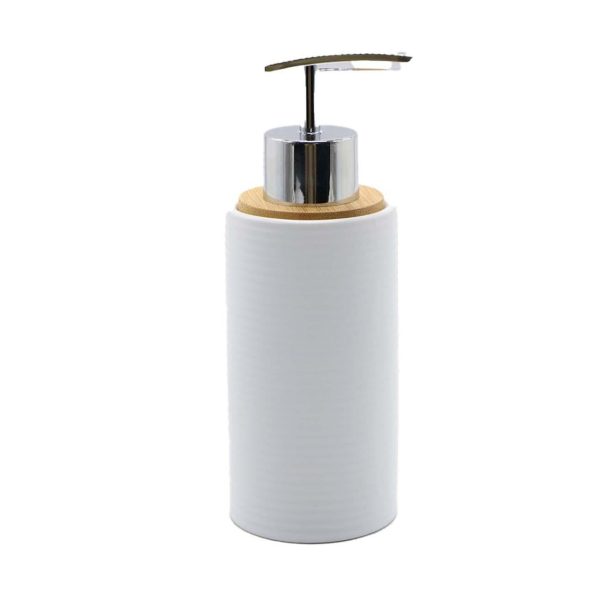 White Ceramic & Wood Soap Dispenser