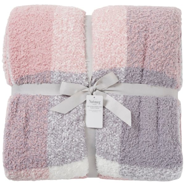 Nutmeg Home Grey & Pink Sherpa Check Fleece Throw