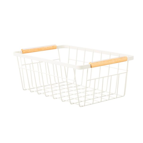 Cream And Bamboo Wire Storage Basket