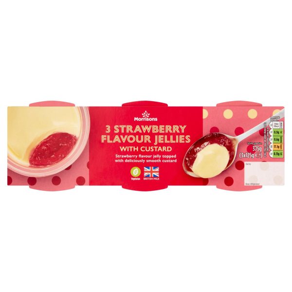 3 Strawberry Flavour Jellies With Custard