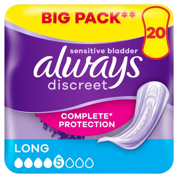 Always Discreet Incontinence Pads+ Long For Sensitive Bladder pack Of 20