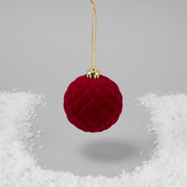 Hanging Burgundy Flocked Quilted Christmas Decoration