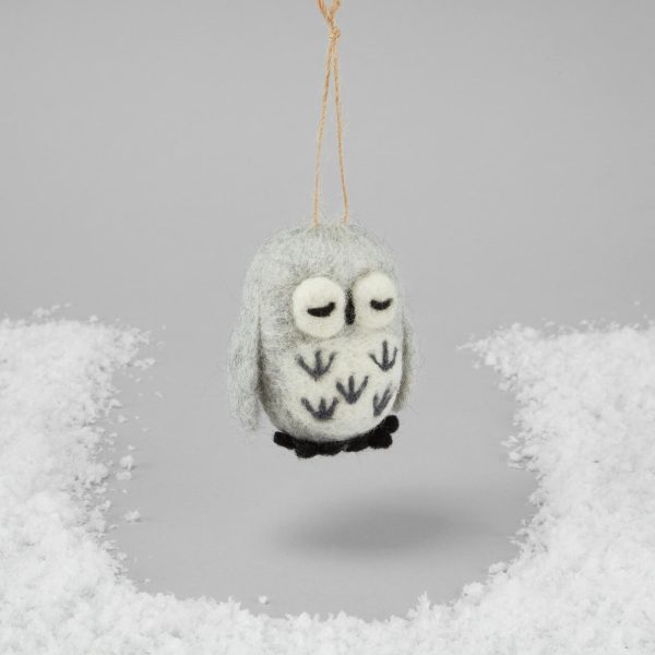 Hanging Felted Grey Owl Christmas Decoration