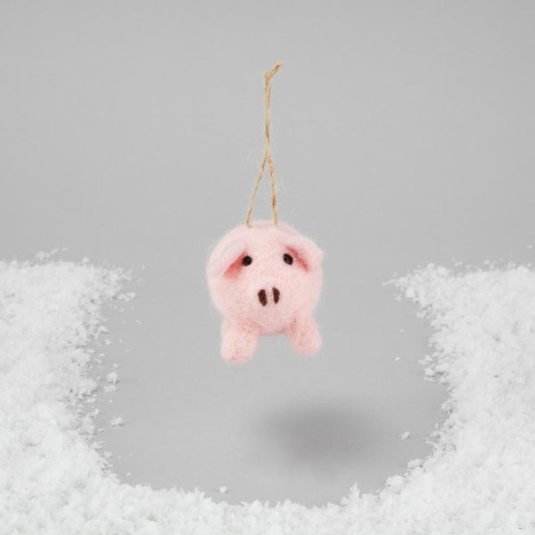 Hanging Felted Pig Christmas Decoration