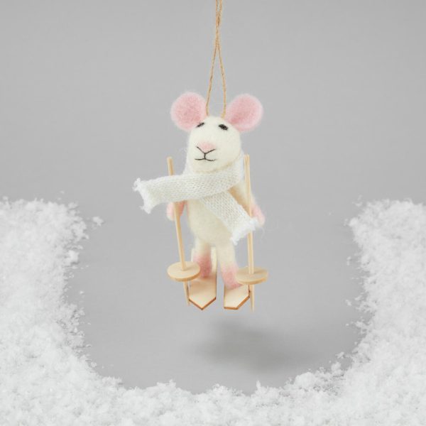 Hanging Felted Skiing Mouse Christmas Decoration