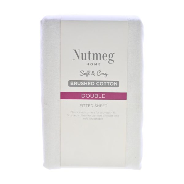 Nutmeg Home Brushed Cotton White Fitted Sheet Double