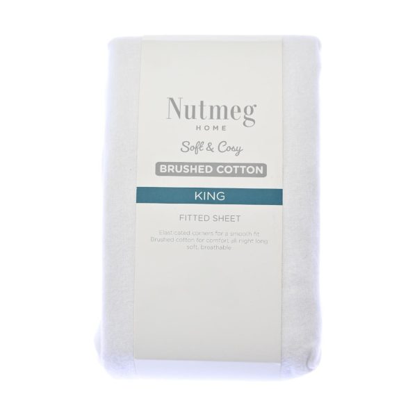 Nutmeg Home Brushed Cotton White Fitted Sheet King