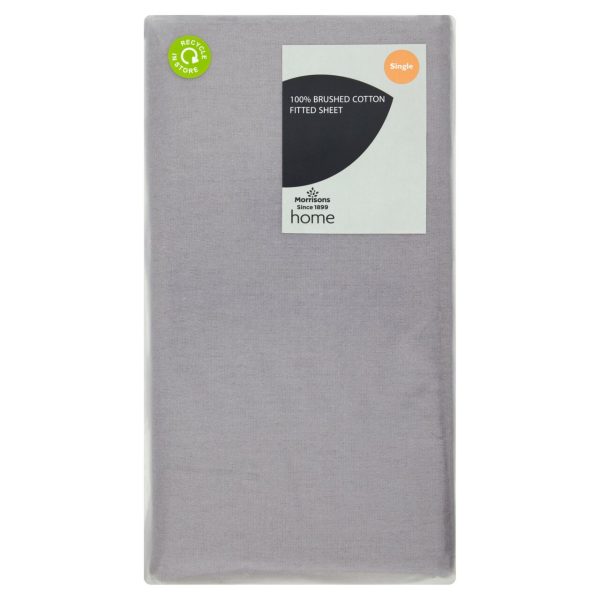 Brushed Cotton Grey Fitted Sheet Single