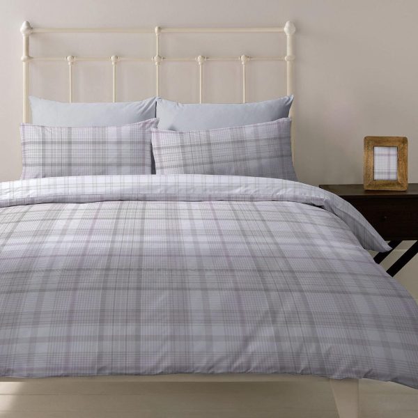 Checked Grey Brushed Cotton Single Duvet Set