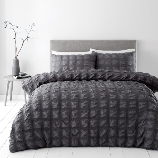 Nutmeg Home Charcoal Large Seersucker Duvet Set Double